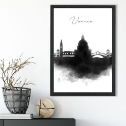 ARTZE Venice Watercolour Skyline City Framed Print SIZE: A2 with Black Frame - thumbnail 2