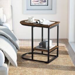 Gymax C-shaped End Table Modern Sofa Side Table with Storage Shelf in Brown - thumbnail 7