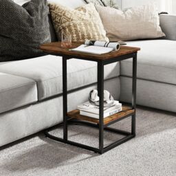 Gymax C-shaped End Table Modern Sofa Side Table with Storage Shelf in Brown - thumbnail 5