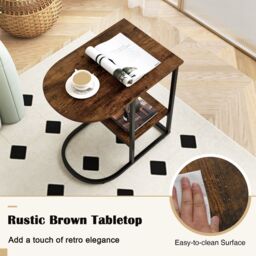 Gymax C-shaped End Table Modern Sofa Side Table with Storage Shelf in Brown - thumbnail 4