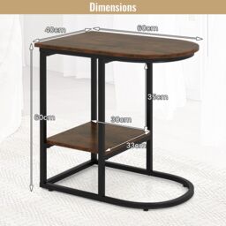 Gymax C-shaped End Table Modern Sofa Side Table with Storage Shelf in Brown - thumbnail 2