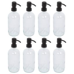 Harbour Housewares 500ml Glass Soap Dispensers - 8x Refillable Hand Wash Bottle with Pump in Clear