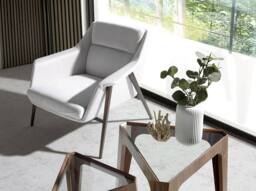 Angel Cerda White Fabric Armchair with Brown Painted Steel Legs - thumbnail 3