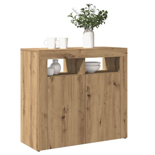 Berkfield Home Sideboard with LED Lights Artisan Oak 80x35x75 cm Engineered Wood in Brown - Size: 80 x 35 x 75 cm - image 1