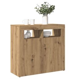 Berkfield Home Sideboard with LED Lights Artisan Oak 80x35x75 cm Engineered Wood in Brown - Size: 80 x 35 x 75 cm - thumbnail 1