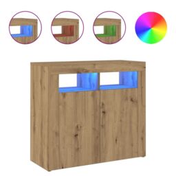 Berkfield Home Sideboard with LED Lights Artisan Oak 80x35x75 cm Engineered Wood in Brown - Size: 80 x 35 x 75 cm - thumbnail 2