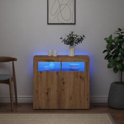 Berkfield Home Sideboard with LED Lights Artisan Oak 80x35x75 cm Engineered Wood in Brown - Size: 80 x 35 x 75 cm - thumbnail 4