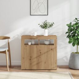 Berkfield Home Sideboard with LED Lights Artisan Oak 80x35x75 cm Engineered Wood in Brown - Size: 80 x 35 x 75 cm - thumbnail 5