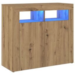 Berkfield Home Sideboard with LED Lights Artisan Oak 80x35x75 cm Engineered Wood in Brown - Size: 80 x 35 x 75 cm - thumbnail 3