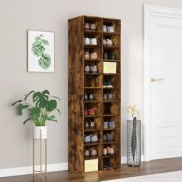 Berkfield Home Shoe Cabinet Smoked Oak 54x34x183 cm Engineered Wood in Brown - Size: 54 x 34 x 183 cm - thumbnail 2