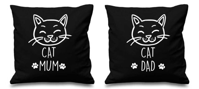 "60 SECOND MAKEOVER Cat Mum Cat Dad Black Cushion Covers 16"" x 16"" Couples Cushions Valentines Anniversary Boyfriend - Size: 40 cm x 40 cm"