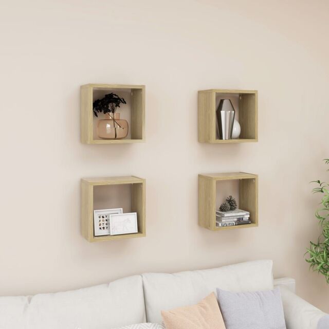 Berkfield Home Wall Cube Shelves 4 pcs Sonoma Oak 26x15x26 cm in Brown - Size: 26 x 15 x 26 cm - image 1