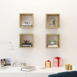 Berkfield Home Wall Cube Shelves 4 pcs Sonoma Oak 26x15x26 cm in Brown - Size: 26 x 15 x 26 cm - thumbnail 3