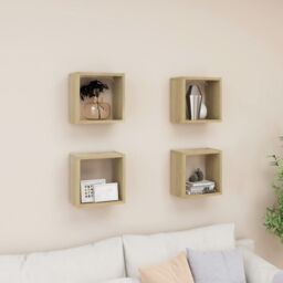 Berkfield Home Wall Cube Shelves 4 pcs Sonoma Oak 26x15x26 cm in Brown - Size: 26 x 15 x 26 cm - thumbnail 1