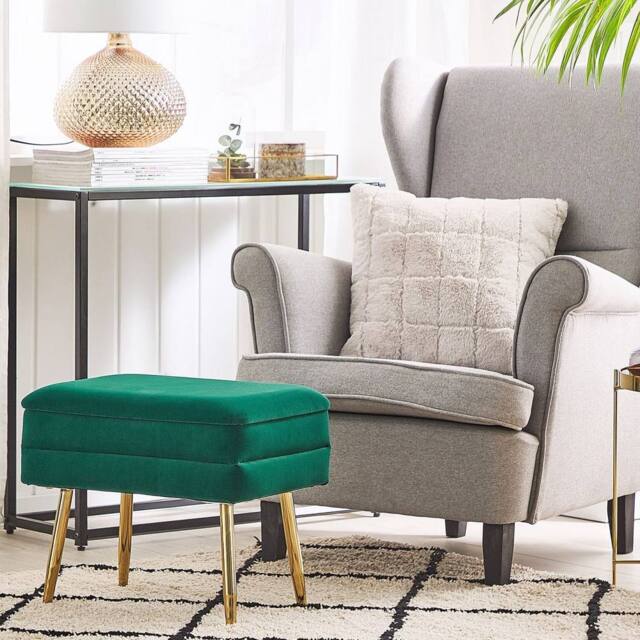 Wyld and Coco Dark Green Velvet Storage Bench - Gold Iron Legs - image 1