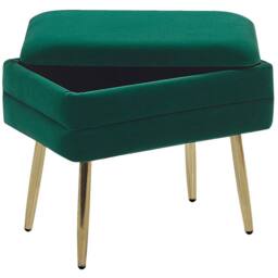Wyld and Coco Dark Green Velvet Storage Bench - Gold Iron Legs - thumbnail 3