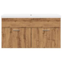 Berkfield Home Stylish Bathroom Sink Cabinet with Built-in Basin Artisan Oak in Brown - thumbnail 4