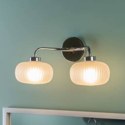 ValueLights Amaia Chrome 2 Way Frosted Glass IP44 Wall Light with Bulbs in Metallic Silver - thumbnail 2