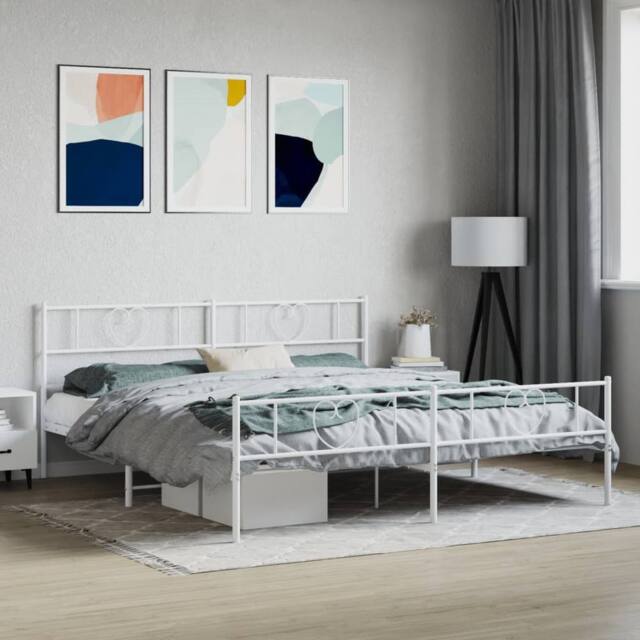 Berkfield Home Metal Bed Frame with Headboard & Footboard White 180x200 cm Super King - image 1