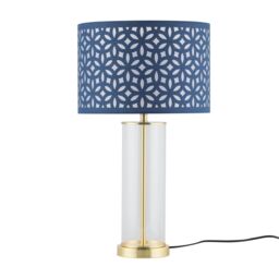 First Choice Lighting Aura - Satin Brass Table Lamp with Navy Blue Cut Out Shade in Gold