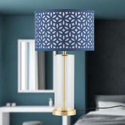 First Choice Lighting Aura - Satin Brass Table Lamp with Navy Blue Cut Out Shade in Gold - thumbnail 6