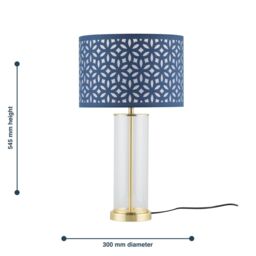 First Choice Lighting Aura - Satin Brass Table Lamp with Navy Blue Cut Out Shade in Gold - thumbnail 8