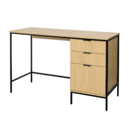 Home Source Wisbech 3 Drawer Desk Oak Computer Office Table Workstation Steel Legs in Brown - thumbnail 2