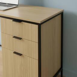 Home Source Wisbech 3 Drawer Desk Oak Computer Office Table Workstation Steel Legs in Brown - thumbnail 3