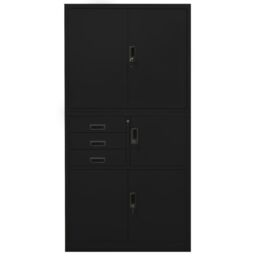 Berkfield Home Office Cabinet Black 90x40x180 cm Steel - Size: 90 x 40 x 180 cm - thumbnail 2