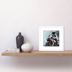 Artery8 Motorsport Road Race Motorbike Oil Painting Daytona 200 Motocross Square Wooden Framed Wall Art Print Picture 8X8 Inch in White - thumbnail 2