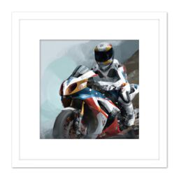 Artery8 Motorsport Road Race Motorbike Oil Painting Daytona 200 Motocross Square Wooden Framed Wall Art Print Picture 8X8 Inch in White - thumbnail 1
