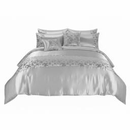 Snug City Duvet Cover Embroidery Set Luxury Bedding with Matching Pillowcases in Silver - Size: Single - thumbnail 3