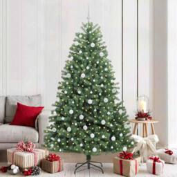 Berkfield Home Artificial Hinged Christmas Tree Green 210 cm PVC & Metal - thumbnail 1