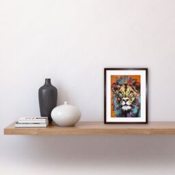 "Artery8 Wall Art Print Lion Wearing Crown Jungle King Animal Portrait Artwork Framed 9X7 Inch in Brown - Size: W7"" x H9""" - thumbnail 2
