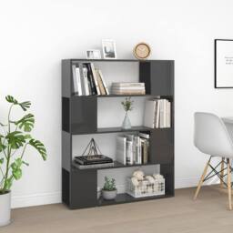 Berkfield Home Book Cabinet Room Divider High Gloss Grey 100x24x124 cm - Size: 100 x 24 x 124 cm - thumbnail 3