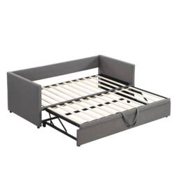 Merax 3ft Single Grey Linen Upholstered Daybed with Lift-Up Trundle Bed - thumbnail 8