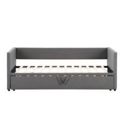 Merax 3ft Single Grey Linen Upholstered Daybed with Lift-Up Trundle Bed - thumbnail 4