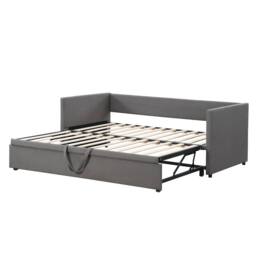 Merax 3ft Single Grey Linen Upholstered Daybed with Lift-Up Trundle Bed - thumbnail 6