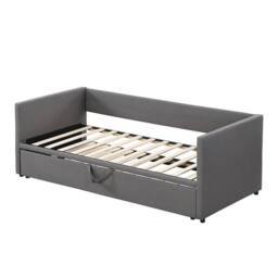 Merax 3ft Single Grey Linen Upholstered Daybed with Lift-Up Trundle Bed - thumbnail 5