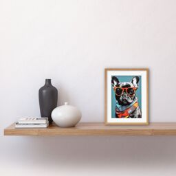 "Artery8 Wall Art Print English Bulldog Wearing Bandana & Sunglasses Artwork Framed 9X7 Inch in Beige - Size: W7"" x H9""" - thumbnail 2