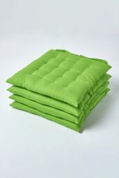 Homescapes 4 Pack Seat Pads Luxury 100% Cotton Indoor Outdoor Garden Cushion, 40cm in Lime - Size: 40 cm x 40 cm