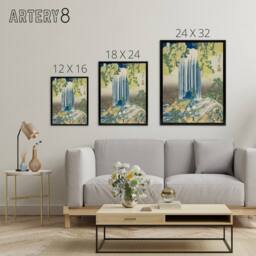 "Artery8 Yoro Waterfall In Mino Province Framed Canvas Wall Art Print Hokusai in Green - Size: W12"" x H16""" - thumbnail 4