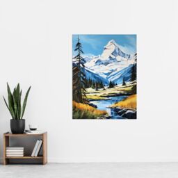 Artery8 Swiss Alps Oil Painting Switzerland Snow Capped Peaks & River In Idyllic Alpine Meadow Extra Large XL Unframed Wall Art Poster Print - thumbnail 4