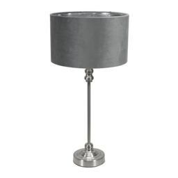 ValueLights Maggie Chrome Candlestick Table Lamp with Grey Velvet & Chrome Shade & Bulb - thumbnail 2
