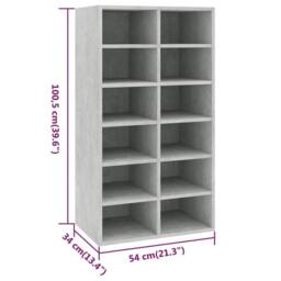 Berkfield Home Shoe Rack Concrete Grey 54x34x100.5 cm Engineered Wood - thumbnail 6
