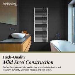 Balterley Straight Heated Towel Rail Radiator, 502W, 600 x 1500mm, Chrome in Silver - thumbnail 3