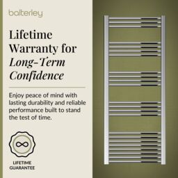 Balterley Straight Heated Towel Rail Radiator, 502W, 600 x 1500mm, Chrome in Silver - thumbnail 7