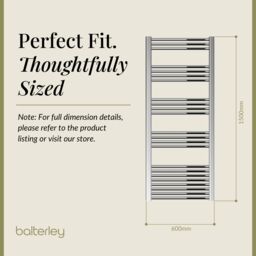 Balterley Straight Heated Towel Rail Radiator, 502W, 600 x 1500mm, Chrome in Silver - thumbnail 5