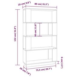 Berkfield Home Beautiful Book Cabinet/Room Divider Black 80x25x132 cm Solid Wood Pine - Size: 80 x 25 x 132 cm - thumbnail 8