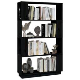 Berkfield Home Beautiful Book Cabinet/Room Divider Black 80x25x132 cm Solid Wood Pine - Size: 80 x 25 x 132 cm - thumbnail 4